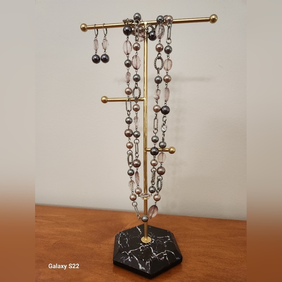 Premier Designs Jewelry - Premier Designs Beaded Multi-Strand Necklace Set in Gray and Blush Tones